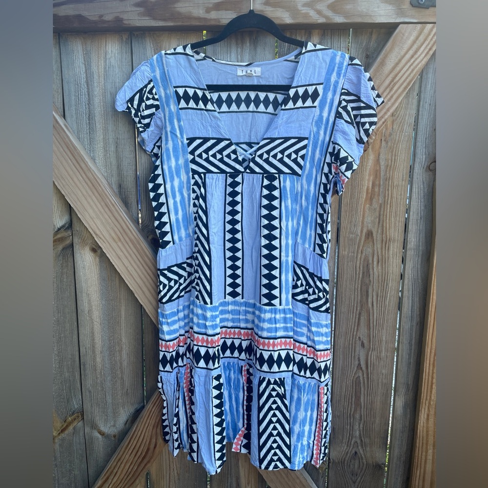 THML Willis Blue and Black Geometric Dress
